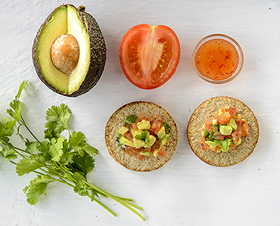 Avocado & Sweet Chilli Tomato Salsa on Nairn’s Gluten Free Oatcakes