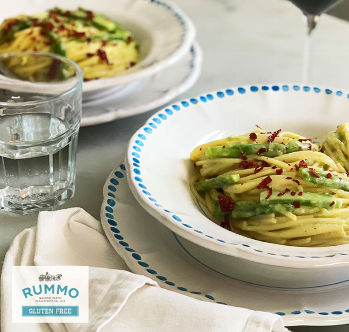 Gluten Free Spaghetti with Asparagus, Pecorino Romano and Peperoni Cruschi